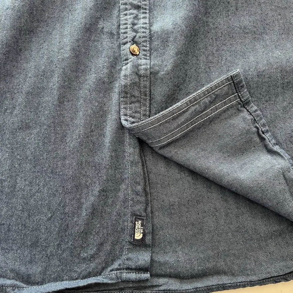 The North Face Shirt Mens Long Sleeve Pockets Button Front Western Cowboy Blue L